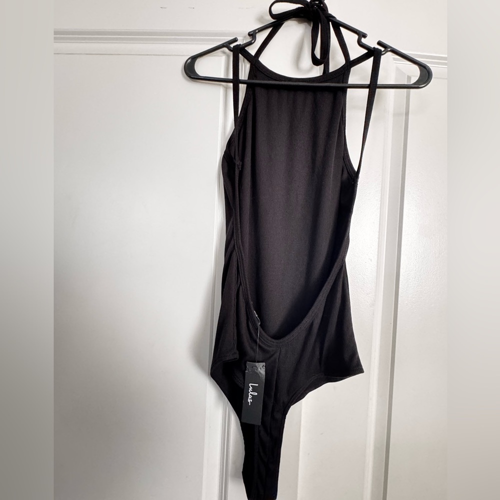 Lulus Black open back halter bodysuit